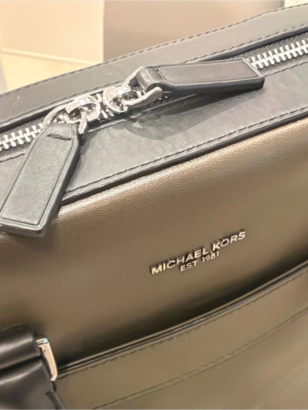 Michael Kors Olive and Black Leather Laptop Briefcase